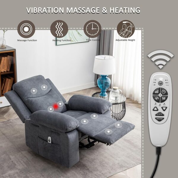 Electric Power Recliner Chair with Lumbar Heating and 8-Point Vibration Massage Function, Remote Control, Fabric Velvet Single Sofa Chiar with Footrest for Adult Living Room (Dark Gray) - Image 6
