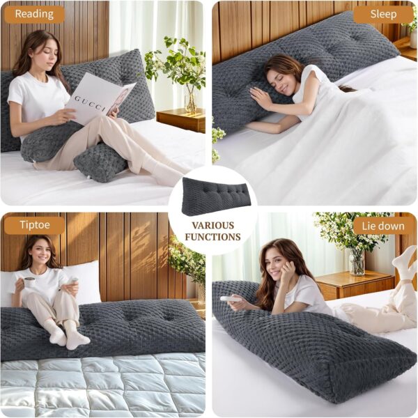 Headboard Wedge Pillow with 2 Pack Neck Roll Pillow,Bed Wedge Pillow - Headboard Large Bolster - Backrest Pillows for Bed Backrest Positioning Support(Grey,Queen) - Image 5