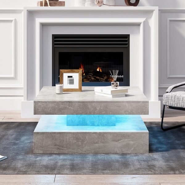 LED Coffee Table for Living Room, 31inch Wooden Square 2-Tier Modern Middle Center Table, Coffee Table with 16-Color Plug-in LED Light, Cocktail Tea Table for Home Office Reception Room - Image 6