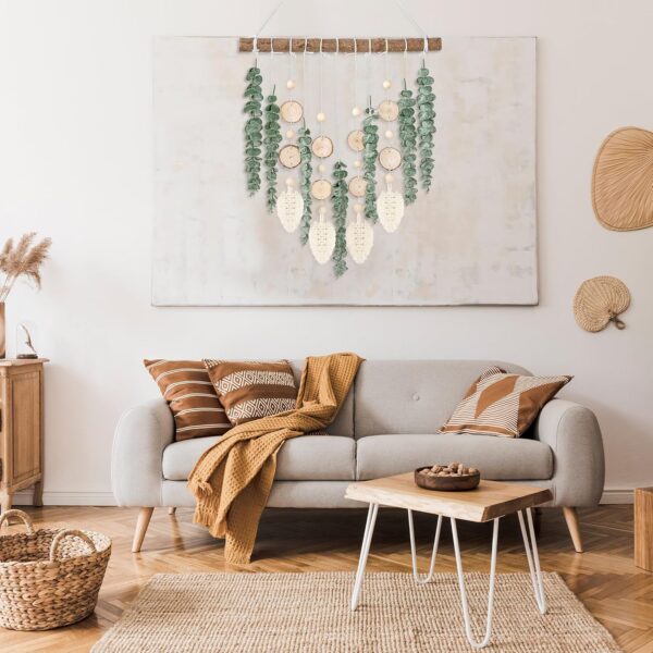 Sggvecsy 21’’ Eucalyptus Wall Hanging Decor Artificial Eucalyptus Plant Fake Greenery Leaves Boho Wall Decor with Wooden Stick for Bedroom Bathroom Kitchen Rustic Farmhouse Home Living Room Decoration - Image 4