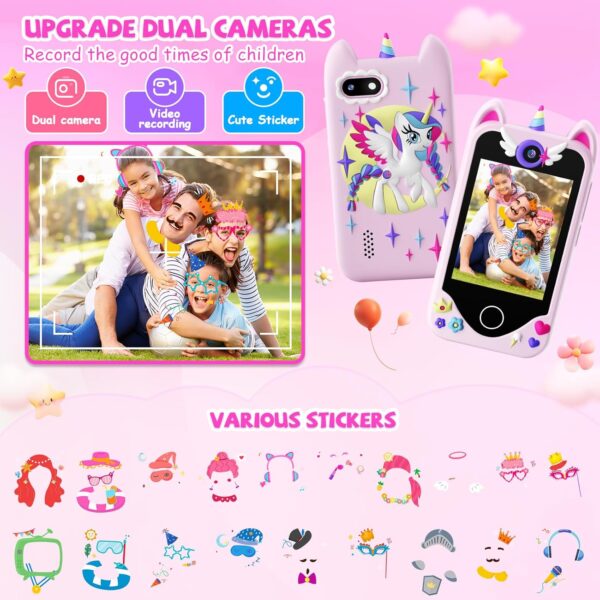 Kids Smart Phone for Girls Gifts - Toddler Christmas Birthday Gift for Age 3 4 5 6 7 8 9 10 Year Old, Kids Cell Phone Toy with Touchscreen, Dual Cameras, Learning, Music Player, Games with 32 GB Card - Image 4