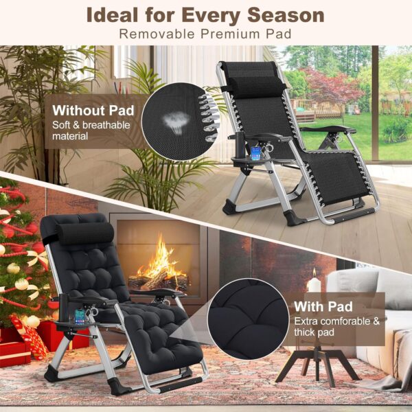 DoCred Comfy Chair, Folding Chair Recliner Chair for Bedroom and Living Room, Folding Reclining Patio Chairs Lounge Chair with Removable Cushion for Indoor Outdoor - Image 3