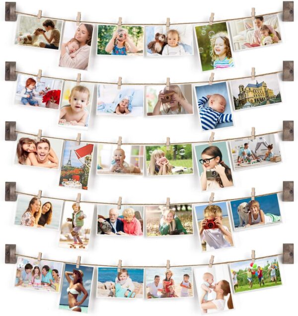 Emfogo Picture Frames Collage Wall Decor Photo Frame Collage Picture frames with 30 Clips Wall Decor Walnut