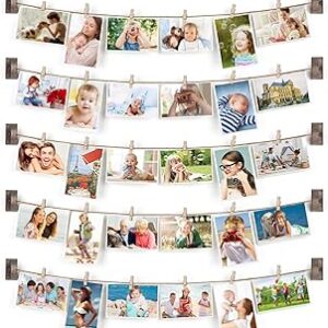 Emfogo Picture Frames Collage Wall Decor Photo Frame Collage Picture frames with 30 Clips Wall Decor Walnut