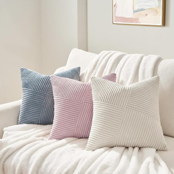 Topfinel Cream White Decorative Neutral Throw Pillow Covers 18x18 Inch for Couch Sofa Bed, Soft Corduroy Striped Patchwork Windmill Textured Square Cushion Covers Set of 2 Spring Boho Home Decor - Image 6