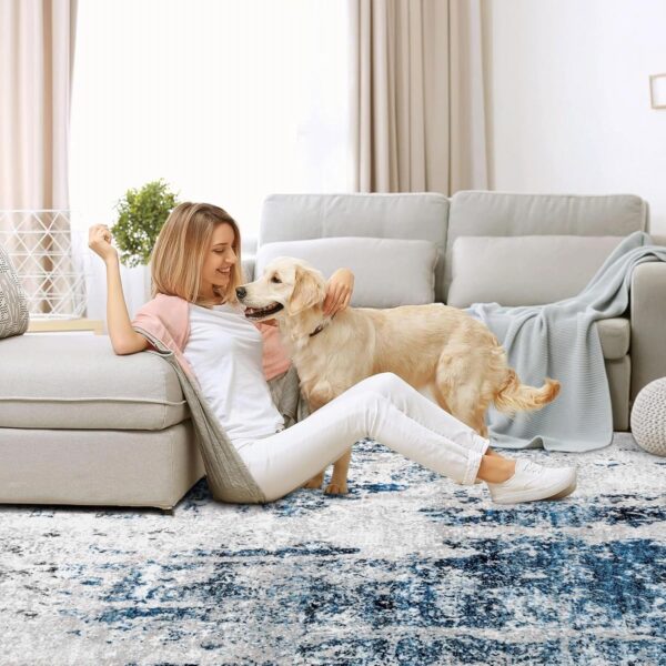 Area Rug Living Room Rugs 5x7, Large Soft Abstract Rug Washable Rug Non-Slip Non-Shedding Low-Pile Morden Indoor Floor Carpet for Living Bedroom Office Dining Room (Grey Blue,5'x7') - Image 3