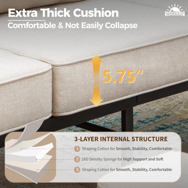 7 Piece Outdoor Patio Furniture Sets Metal Modern Outoor Patio Conversation Set with 5.75" Extra Thick Cushion for Deck Backyard - Image 3