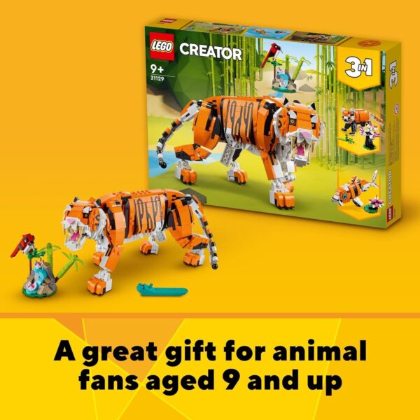LEGO Creator 3 in 1 Majestic Tiger Building Set, Transforms from Tiger to Panda or Koi Fish Set, Animal Figures, Collectible Building Toy, Gifts for Kids, Boys & Girls 9 Plus Years Old, 31129 - Image 6