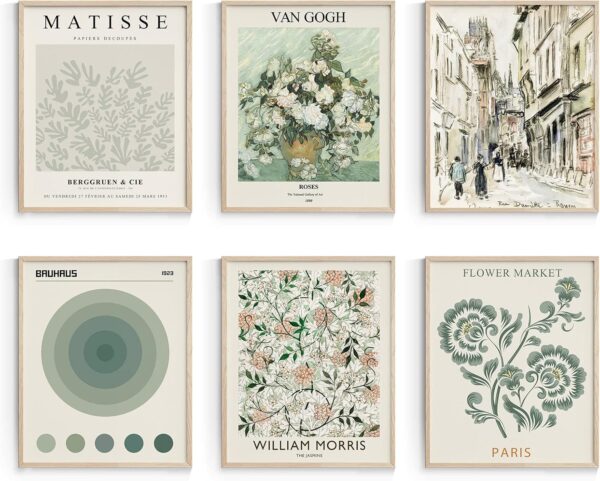 Habseligkeit Sage Green Master Wall Art Prints, Abstract Matisse Wall Art Exhibition Posters, Vintage Art Boho Art Prints, Retro Room Decor for Aesthetic Bedroom（8x10inch, Unframed