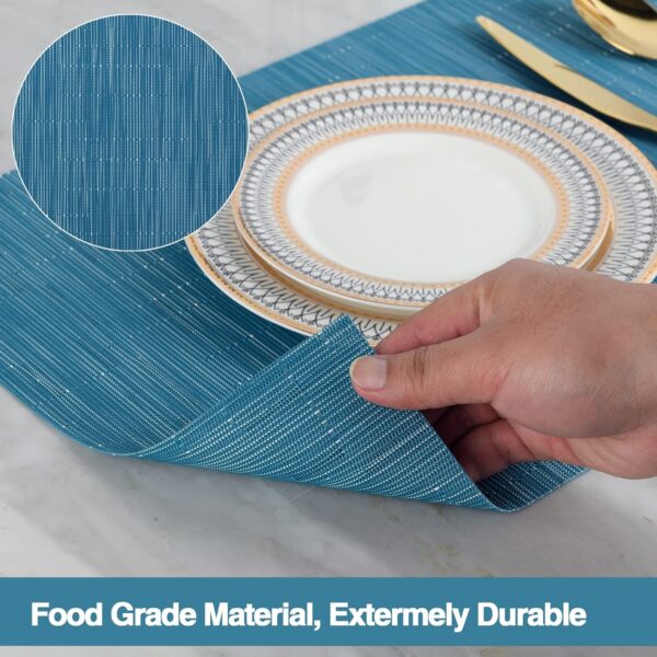 Vinyl Placemats Set of 8 - Washable Easy Clean Place Mats - Heat Resistant PVC Table Placemats - Table Mats for Dining Table 17x12 Inch (Sky Blue Turquoise, 8) - Image 4