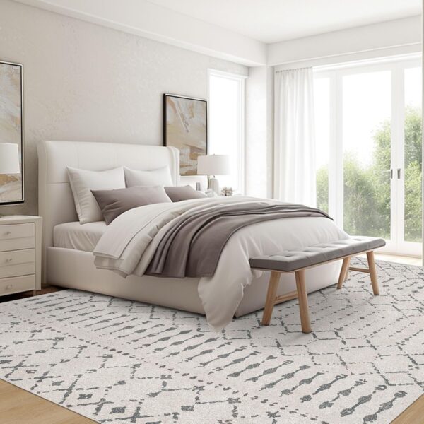 Deerly 5x7 Area Rugs for Living Room, Washable Rugs Moroccan Boho Farmhouse Rug with Non-Slip Backing, Soft Low Pile Indoor Floor Carpet Neutral Rug for Bedroom Dining Room, Off White/Grey - Image 2