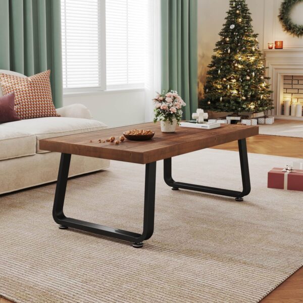 IBF Rustic Coffee Table, Industrial Solid Wooden Tea Table, Farmhouse Real Wood Center Coffee Table, Modern Minimalist Rectangle Cocktail Table, 39 in - Image 5