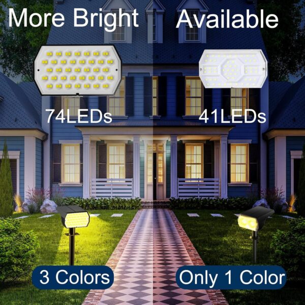 Solar Spot Lights Outdoor, [4 Pack/74 LED/3 Colors] 2-in-1 Solar Landscape Spotlights, IP65 Waterproof Auto On/Off Solar Powered Security Lights for Yard Garden Pathway Walkway - Image 3