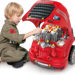 iPlay, iLearn Large Truck Engine Toy, Kids Mechanic Repair Set for 3-5 Yr Toddlers, Big Builder Kit, Take Apart Motor Vehicle Pretent Play Car Service Station, Gifts 4 6 7 8 Year Old Boy Child