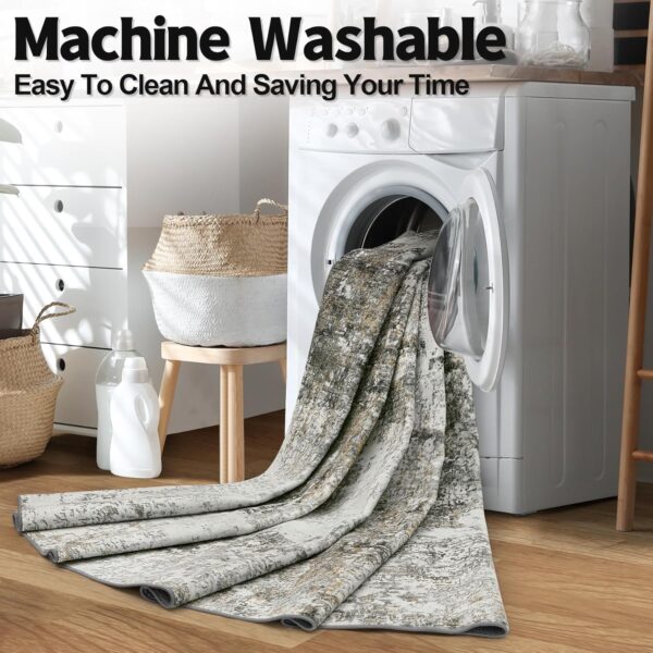 Area Rug Living Room Rugs: 5x7 Washable Rug with Anti-Slip Backing Non-Shedding Stain-Resistant Foldable Modern Abstract Carpet for Bedroom Dining Room Nursery Home Office (Gray) - Image 5