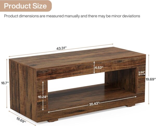 Tribesigns Coffee Table for Living Room, 43.3" Modern Farmhouse Coffee Table with Storage, 2-Tier Wood Rectangular Center Table Cocktail Living Room Table with Sturdy Base, Rustic Brown - Image 2