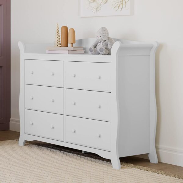 Storkcraft Avalon 6 Drawer Double Dresser (White) – Dresser for Kids Bedroom, Nursery Dresser Organizer, Chest of Drawers for Bedroom with 6 Drawers, Classic Design for Children’s Bedroom - Image 4