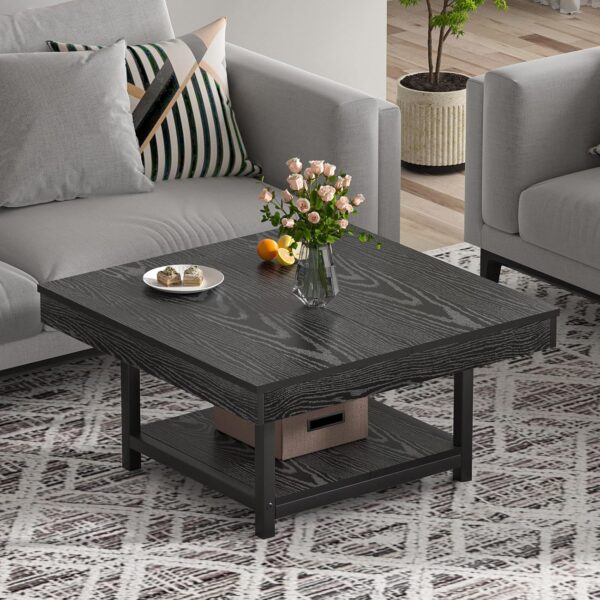 Coffee Table for Living Room Square LED Coffee Tables with Storage 31.5 inch Modern Farmhouse Center Table with Half Split Tabletop, Black - Image 5