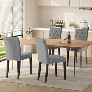 Upholstered Dining Chairs Set of 4, Button Tufted Parsons Dining Chair with Solid Wood Legs, Modern Fabric Side Chair for Dining Room/Kitchen/Restaurant/Hotel- Grey