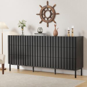 UEV Modern 9 Drawer Dresser for Bedroom,59" Mid Century Modern Dresser,Fluted Dresser Natural Wood Dresser with Panels for Handle,Long Chest of Drawers TV Stand Dresser for Bedroom,Living room,Hallway