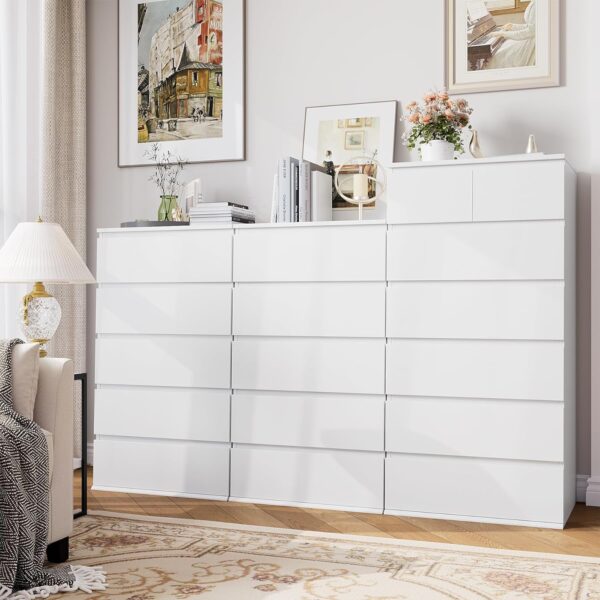 FOTOSOK White Dresser, 5 Drawer Dresser Tall White Dresser with Large Storage Space, Modern Storage Chest of Drawers, 23.6L x 17.6W x 39.1H Inch Storage Organizer Cabinet for Home, White - Image 7