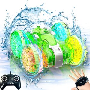 Amphibious Remote Control Car Boat, 4WD Gesture RC Car with Lights, 2.4GHz Waterproof Monster Truck Stunt Rc Crawler, All Terrain Pool Toy Water Toy for Kids Ages 6 7 8 9 10-12 Boys