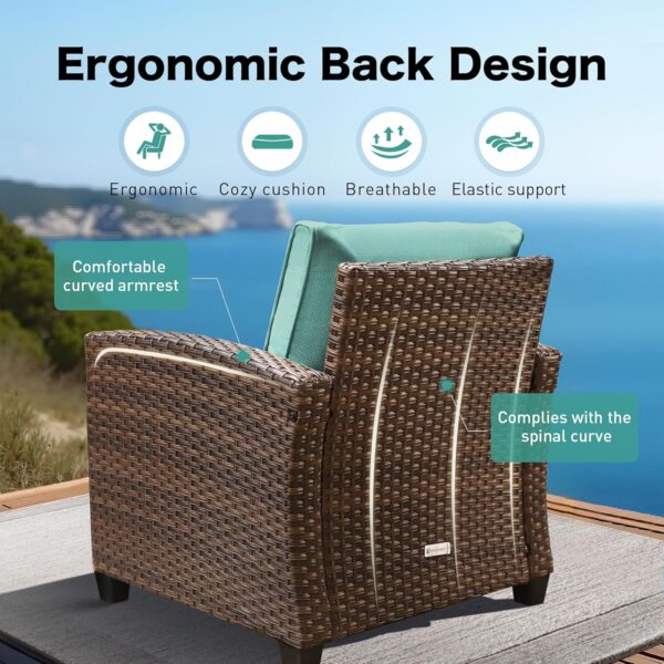 Patio Conversation Set Outdoor Furniture Brown Wicker Rattan Sets with Cushion Sectional Furniture,3 Pieces 5 Seats,Blue - Image 3