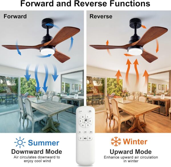 BOJUE 60 Inch Ceiling Fans with Lights Remote Control, Indoor Outdoor Wood Ceiling with 3 Blade Fan for Patio Living Room, Bedroom, Office, Summer House,Etc - Image 4