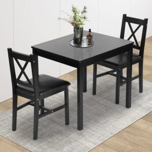 Kitchen Table Set 3 Piece Dining Table Set Sturdy Wooden Square Table and Chair Breakfast Table Set for 2 Person, Small Dining Room Table Set for Restaurant Home Kitchen Living Room, Brown
