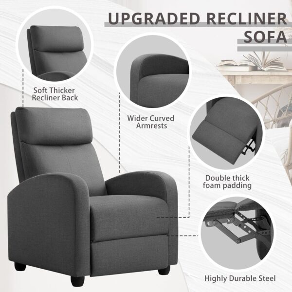 JUMMICO Recliner Chair Adjustable Home Theater Single Recliner Sofa Furniture with Thick Seat Cushion and Backrest Modern Living Room Recliners (Fabric, Aurora Grey) - Image 5