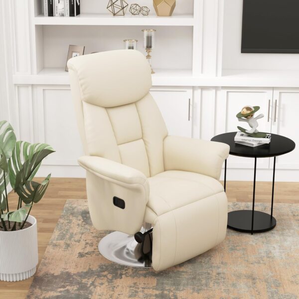 HOMCOM Swivel Recliner Chair, PU Leather Reclining Chair with Retractable Footrest, Padded Arms for Living Room - Cream White - Image 2