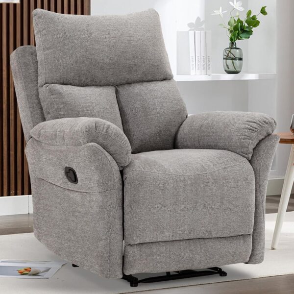 ANJ Overstuffed Recliner Chair - Manual Reclining Chairs for Adults Breathable Fabric Manual Single Sofa for Living Room (No Swivel/Rocker/Glider, Silver)