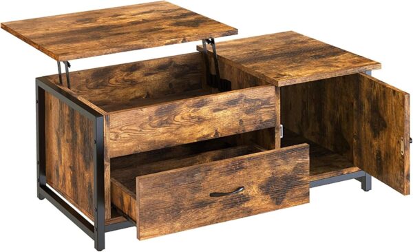 FABATO 41.7" Lift Top Coffee Table with Storage Drawer& Hidden Compartment Barn Door Cabinet Center Table Coffee Table for Living Room Farmhouse Industrial Wood (Rustic Brown2)
