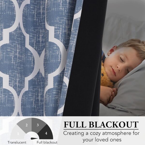 Beauoop 100% Blackout Curtains 63 Inches Long 2 Panels for Bedroom Living Room Blue Moroccan Geo Room Darkening Thermal Insulated Soundproof Grommet Top Window Treatments Drapes, 50x63 Set of 2 - Image 4