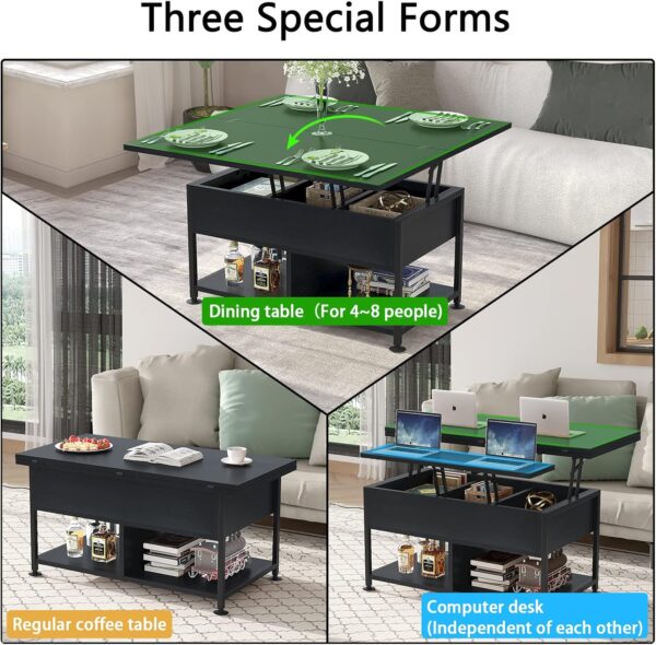 Lift Top Coffee Table ，4 in 1 Multi-Function Coffee Table with Hidden Compartment ，Modern Lift Tabletop Dining Table for Living Room Reception/Home Office, Rustic Brown - Image 4