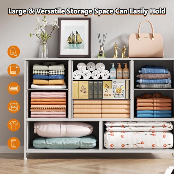 Furnulem White Dresser with 9 Large Drawers for 55'' Long TV Stand Entertainment Center,Wood Shelf Storage for Bedroom,Living Room,Closet,Entryway,Sturdy Metal Frame - Image 4