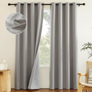NICETOWN 100% Absolutely Blackout Faux Linen Curtains with Thermal Insulated White Liner, 52" Wide, 2 Panels, 84" Long Drapes, Retro Light Grey Faux Linen Curtains Vertical Drapes Privacy for Bedroom