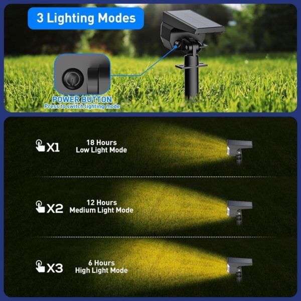 EIUIO Solar Outdoor Lights, Solar Lights Outdoor Waterproof, Solar Spot Lights Outdoor with Auto On/Off and 3 Lighting Modes, Outdoor Lights for Garden Decor, Outdoor Decor, 6 Pack(Warm White) - Image 4
