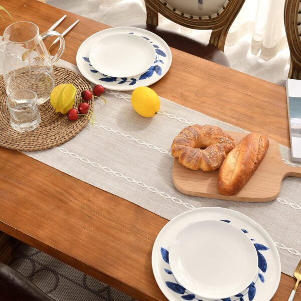 Wracra Rustic Linen Table Runner Farmhouse Style Table Runners 72 inches Long Embroidered Fall Table Runner with Hand-Tassels for Party, Dresser and Dining Room Decorations(Light Coffee, 13"×72") - Image 4