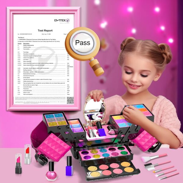 Kids Makeup Kit for Girl, 52 Pcs Pretend Makeup for Toddlers Kids, Washable Non Toxic Make Up for Girls, Pretend Play Toy Makeup Set Birthday for Little Girls Age 3 4 5 6 7 8 Years Old - Image 5