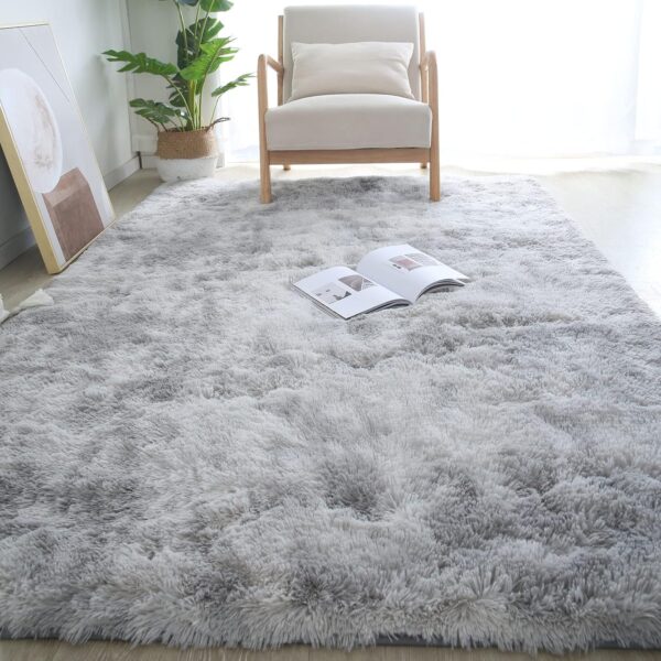 CAIYUECS Shag Area Rug,Indoor Ultra Soft Fluffy Plush Rugs for Bedroom Living Room, Non-Skid Modern Nursery Faux Fur Rugs for Kids Room Home Decor (Tie-Dyed Light Gray, 5x7 Feet) - Image 3