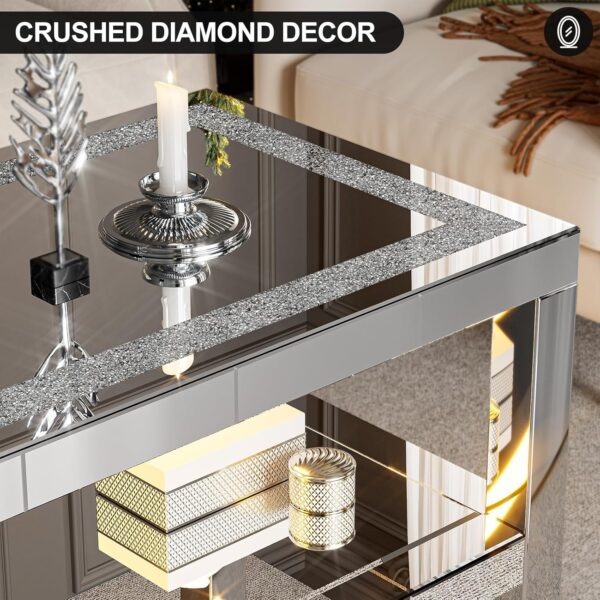 IKIFLY Mirrored Coffee Table with Mirror Crystal Board, Glass Rectangle End Table Coffee Tea Table with 2 Tier for Living Room Bedroom - Image 4