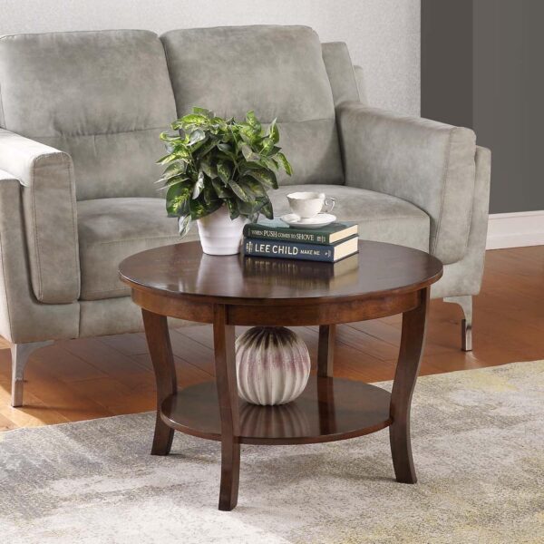Convenience Concepts American Heritage Round Coffee Table with Shelf, 30(L) x 30(W) x 18"(H), Espresso - Image 2