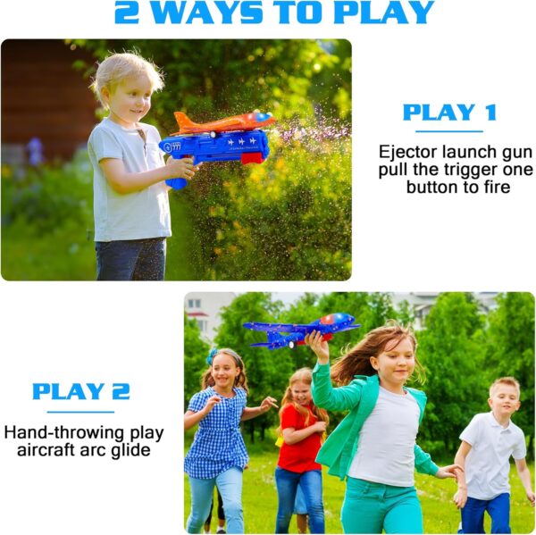 3 Pack Airplane Launcher Toys, 2 Flight Modes LED Foam Glider Catapult Plane, Outdoor Flying Toy for Kids, Birthday Gifts for Boy Girl 6+ Year Old, B-Day Party Supplies - Image 2