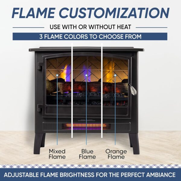 Country Living Infrared Freestanding Electric Fireplace Stove Heater in Deep Red | Provides Supplemental Zone Heat with Remote, Multiple Flame Colors, Metal Design with Faux Wooden Logs - Image 6
