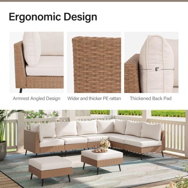 LAUSAINT HOME Outdoor Patio Furniture, 8 Piece Outdoor Sectional Sofa PE Rattan Wicker Patio Conversation Sets,All Weather Patio Furniture Set with Thick Cushions for Garden, Poolside, Backyard(Beige) - Image 2