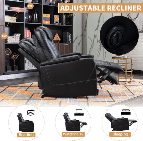 ANJ Power Recliner Chair with USB Ports and Cup Holders - Overstuffed Electric Home Theater Seating PU Leather Reclining Furniture with Hidden Arm Storage, Easy to Clean (Black) - Image 3