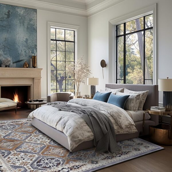 Area Rug for Living Room, Indoor Machine Washable Rug for Bedroom Vintage Rug Dinning Room Floor Carpet Non-Slip Backing Rugs Floral Soft Low-Pile Office Rug (Grey/Brown, 8' × 10') - Image 6