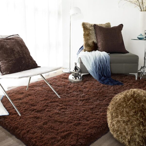 Ompaa 9x12 Area Rug Brown Large Living Room Fluffy Carpet for Bedroom Dorm, Non-Slip High Pile，Coffee Modern Big Shag Rug for Classroom Kids Playroom Nursery Home Office Decor - Image 4