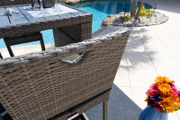 Sorrento 7-Piece Resin Wicker Outdoor Patio Furniture Bar Set in Gray w/Bar Table and Six Bar Chairs (Flat-Weave Gray Wicker, Sunbrella Canvas Charcoal) - Image 4